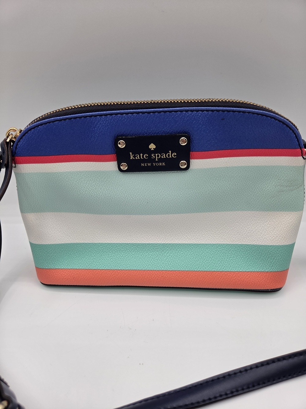 kate spade Striped Crossbody Wristlet - Blue, Mint, Coral & White